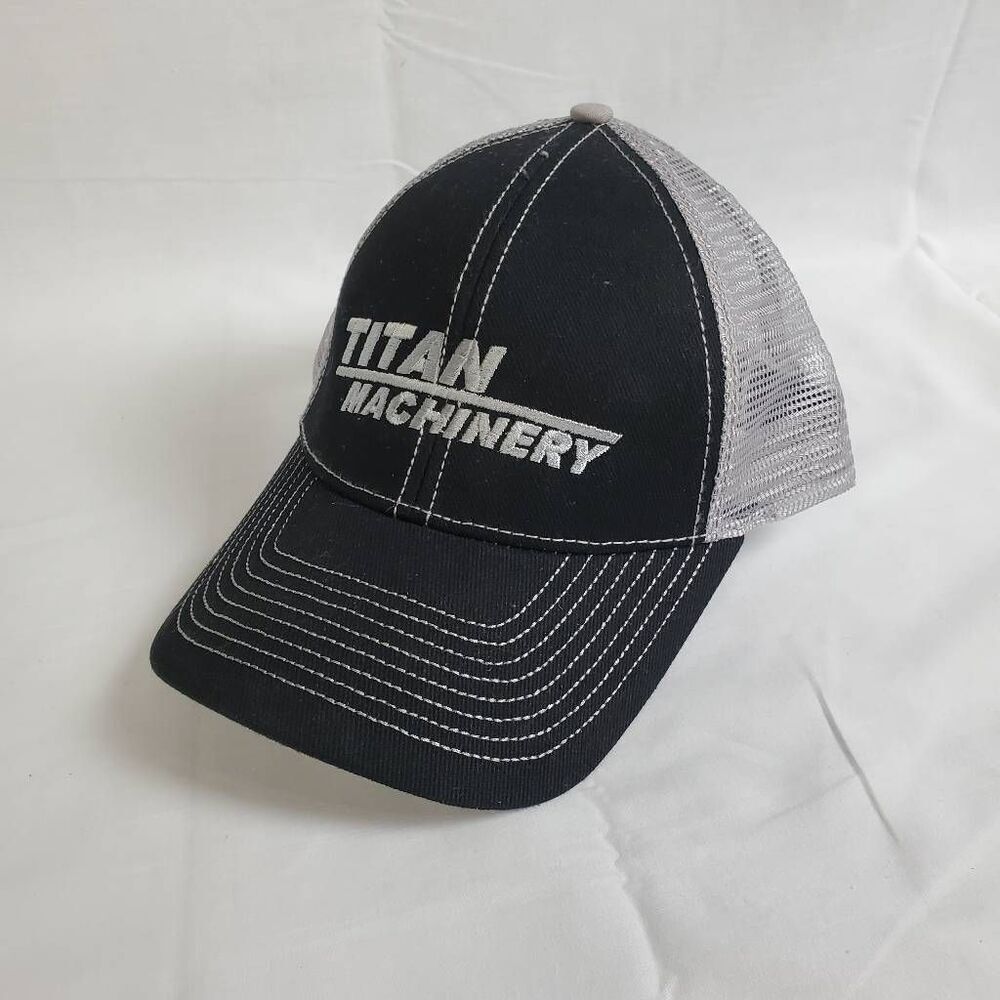 Titan Machinery Trucker Hat Black Gray Mesh Snapback Cap One Size Embroidered Lo